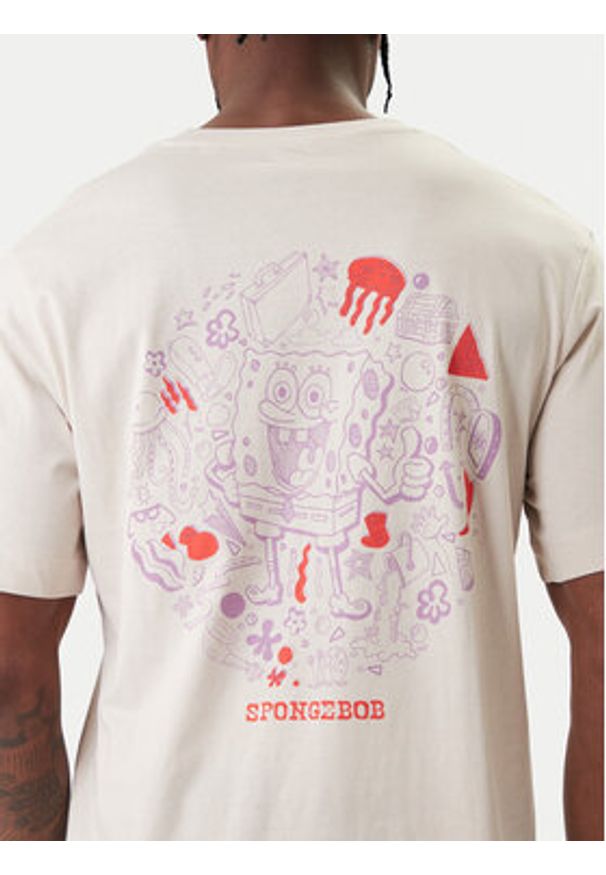 Jack & Jones T-Shirt Spongebob 12286631 Beżowy Relaxed Fit. Kolor: beżowy. Materiał: bawełna
