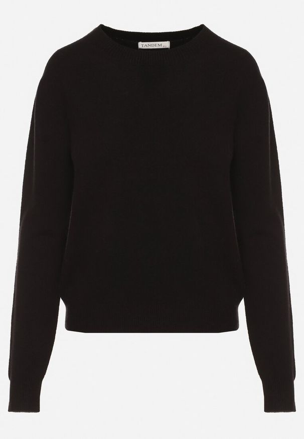 Born2be - Czarny Klasyczny Sweter z Wiskozą i Wełną Norpine. Okazja: na co dzień. Kolor: czarny. Materiał: wełna, wiskoza. Styl: klasyczny