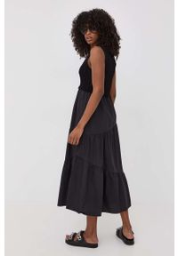 TwinSet - Twinset sukienka bawełniana kolor czarny maxi rozkloszowana. Kolor: czarny. Materiał: bawełna. Długość rękawa: na ramiączkach. Typ sukienki: rozkloszowane. Długość: maxi