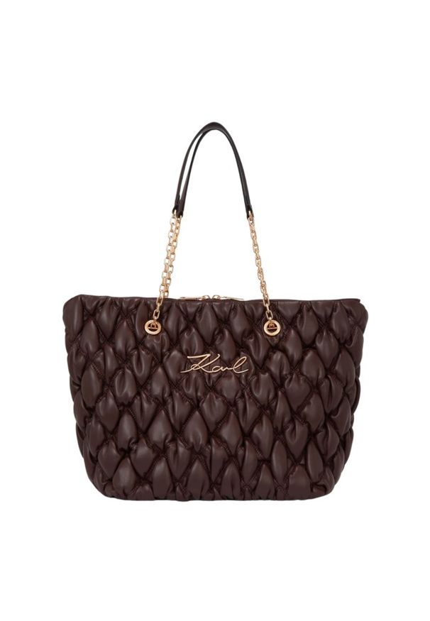 Karl Lagerfeld - KARL LAGERFELD Czekoladowa pikowana damska shopperka Kuilt Hobo. Kolor: brązowy. Materiał: pikowane. Styl: elegancki