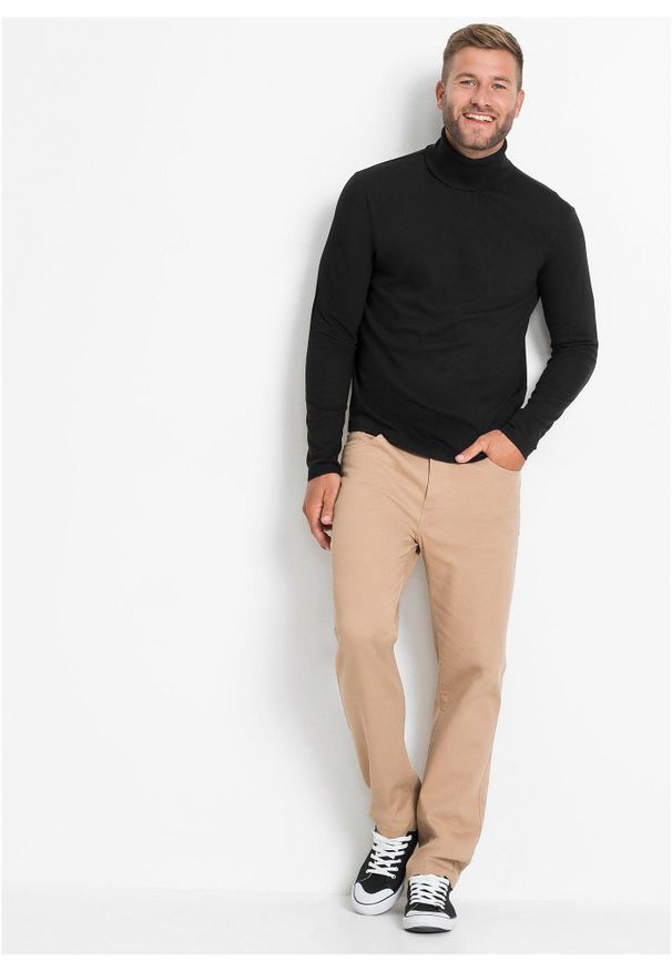 bonprix - Shirt z długim rękawem i golfem, z czystej bawełny. Typ kołnierza: golf. Kolor: czarny. Materiał: bawełna. Długość rękawa: długi rękaw. Długość: długie