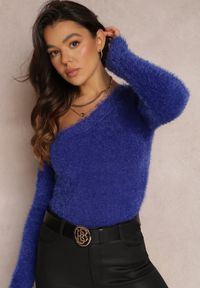 Renee - Granatowy Sweter na Jedno Ramię Pholy. Kolor: niebieski. Sezon: zima #3