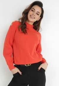 Born2be - Pomarańczowy Sweter Dzianinowy z Długim Rękawem i Guzikami Omes. Kolor: pomarańczowy. Materiał: dzianina. Długość rękawa: długi rękaw. Długość: długie #1