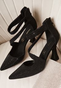 Born2be - Czarne Czółenka Vices na Obcasie ze Skórzaną Wkładką i Ozdobnymi Paskami Besicea. Okazja: na co dzień. Zapięcie: pasek. Kolor: czarny. Materiał: skóra. Wzór: paski. Obcas: na obcasie. Styl: wizytowy, casual, elegancki. Wysokość obcasa: średni #2