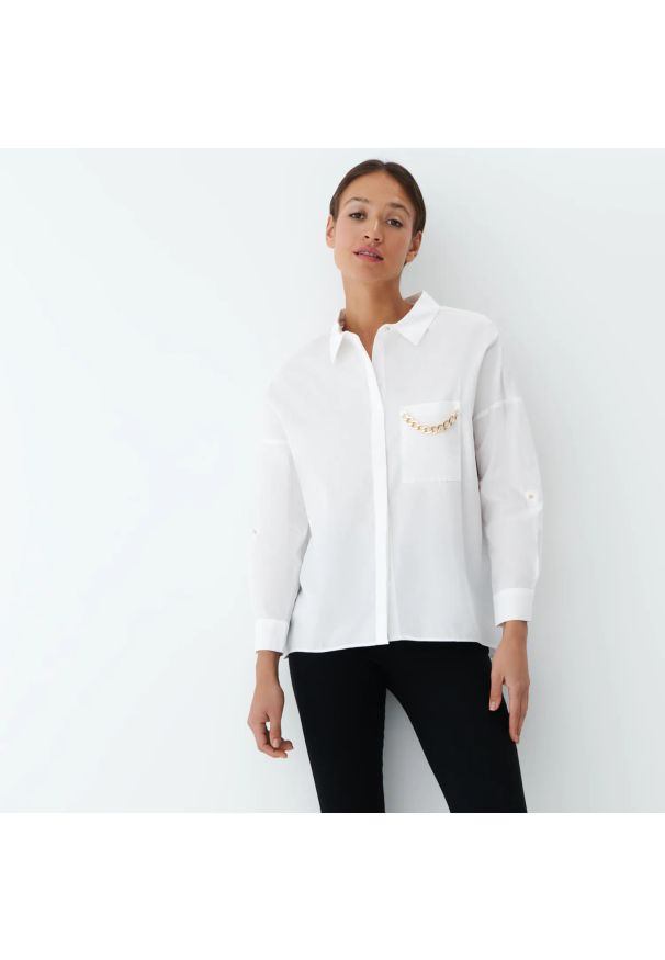 Mohito - Biała koszula z bawełny - Biały. Kolor: biały. Materiał: bawełna