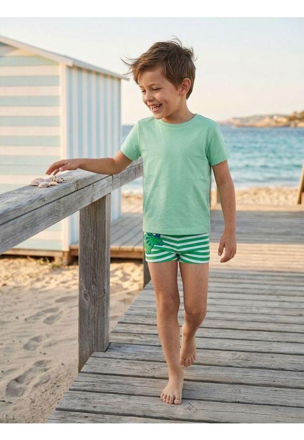 Sinsay - Kąpielówki w paski z dinozaurem - zielony. Kolor: zielony. Wzór: paski