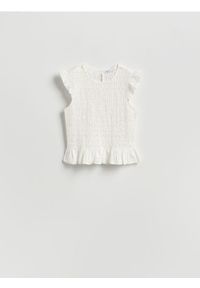 Reserved - Bluzka z ażurowym wzorem - biały. Kolor: biały. Materiał: bawełna. Wzór: ażurowy