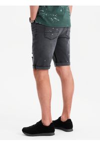 Ombre Clothing - Męskie krótkie spodenki jeansowe z przetarciami i podwiniętą nogawką – szare V3 OM-SRDS-0186 - XXL. Okazja: na co dzień. Kolor: szary. Materiał: jeans. Długość: krótkie. Wzór: aplikacja. Sezon: lato. Styl: casual #6