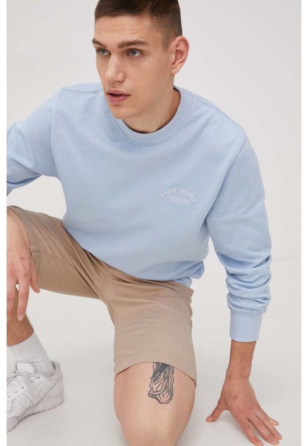 Jack & Jones bluza bawełniana męska kolor niebieski z aplikacją. Kolor: niebieski. Materiał: bawełna. Wzór: aplikacja
