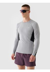 4f - 4F Longsleeve do biegania szybkoschnący męski - szary S. Kolor: szary. Materiał: dzianina, poliester, włókno, materiał, elastan. Długość rękawa: długi rękaw. Długość: krótkie. Wzór: gładki, ze splotem. Sport: fitness, bieganie