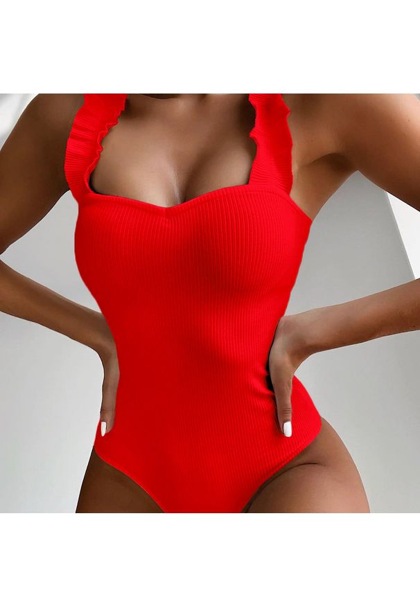 Intica - Strój kąpielowy z ozdobnymi ramiączkami na plażę i basen Berny. Kolor: żółty. Materiał: materiał. Wzór: aplikacja