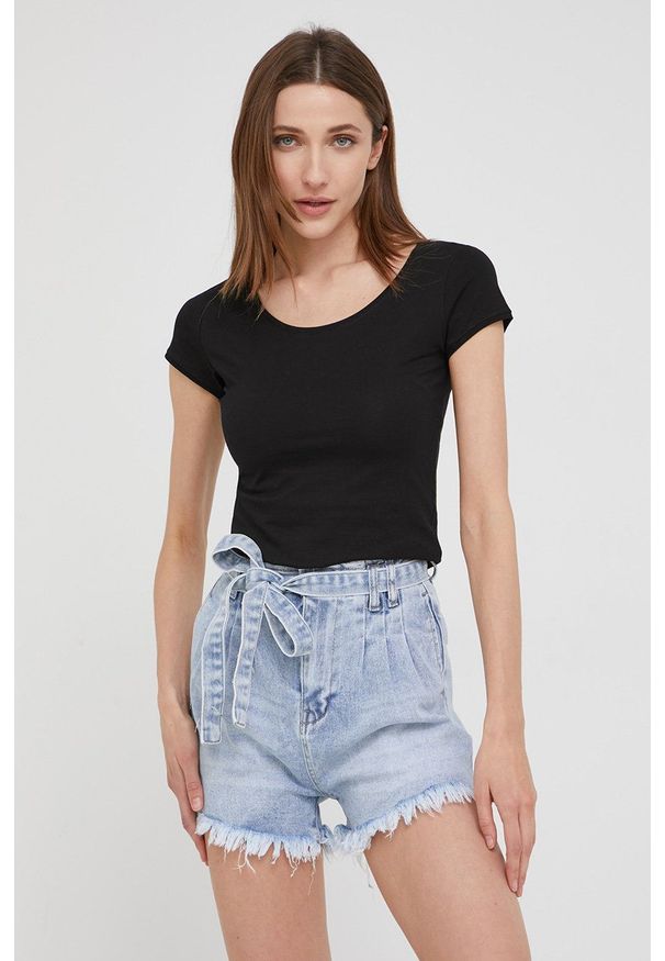 Answear Lab szorty jeansowe answear.LAB X limitowana kolekcja festiwalowa BE BRAVE damskie high waist. Okazja: na co dzień. Stan: podwyższony. Kolor: niebieski. Materiał: jeans. Styl: wakacyjny