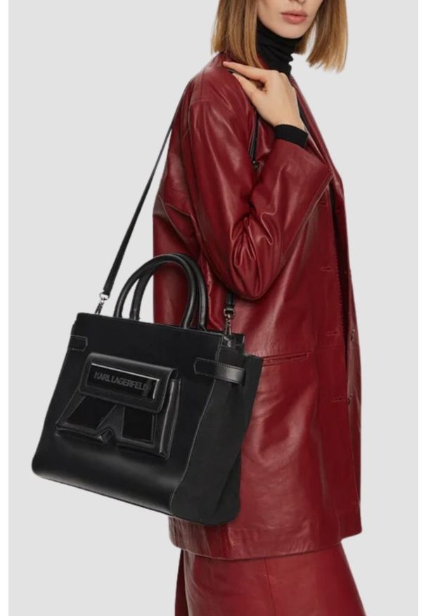 Karl Lagerfeld - KARL LAGERFELD Czarna damska torebka Ikon/k Md Tote. Kolor: czarny. Styl: biznesowy, klasyczny, elegancki, casual