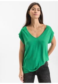 bonprix - Shirt z koronką. Kolor: zielony. Materiał: koronka. Wzór: koronka