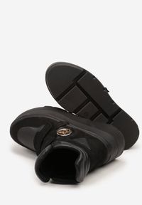 Born2be - Czarne Botki Vices w Stylu Sneakersów na Platformie Afirriva. Okazja: na co dzień. Zapięcie: rzepy. Kolor: czarny. Materiał: jeans. Wzór: aplikacja. Obcas: na platformie. Styl: retro, casual, klasyczny. Wysokość obcasa: średni #5