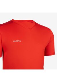 KIPSTA - Koszulka piłkarska krótki rękaw Kipsta Essential. Kolor: czerwony. Materiał: materiał, poliester. Długość rękawa: krótki rękaw. Długość: krótkie. Sport: piłka nożna