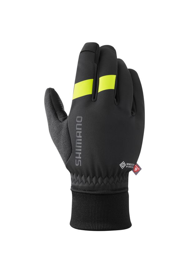 SHIMANO - Rękawiczki kolarskie WINDSTOPPER Primaloft, czarno-żółte. Kolor: czarny. Technologia: Primaloft. Sport: kolarstwo