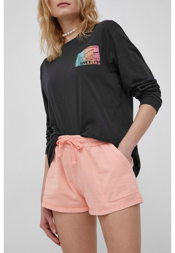 Roxy szorty damskie kolor pomarańczowy gładkie medium waist. Okazja: na co dzień. Kolor: pomarańczowy. Materiał: dzianina. Wzór: gładki. Styl: casual