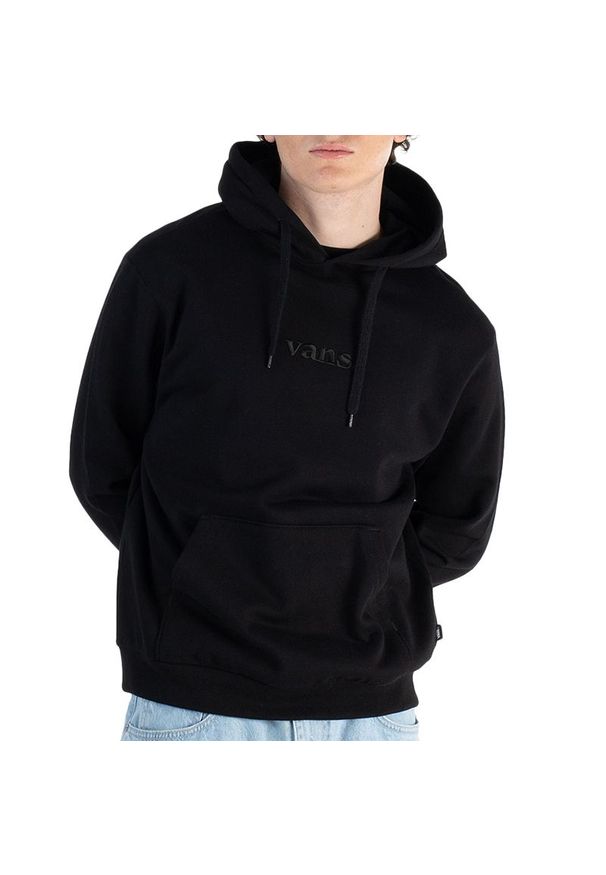 Bluza Vans Essential Relaxed Pullover VN000H8ZBLK1 - czarna. Typ kołnierza: kaptur. Kolor: czarny. Materiał: bawełna. Wzór: napisy, aplikacja. Styl: klasyczny