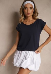 Renee - Granatowy Basicowy T-shirt z Bawełny Ralotea. Okazja: na co dzień. Kolor: niebieski. Materiał: bawełna. Styl: klasyczny, casual #3