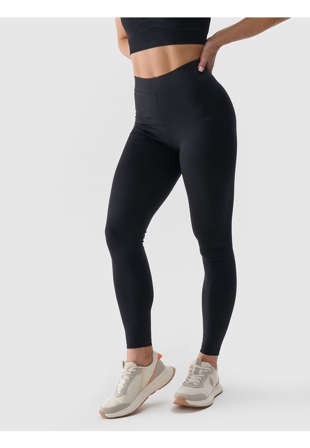 4f - 4F Legginsy dzianinowe damskie - czarne XL. Okazja: na co dzień. Stan: podwyższony. Kolor: czarny. Materiał: dzianina. Wzór: gładki, ze splotem, jednolity. Styl: sportowy, casual