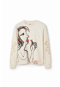 Desigual bluza bawełniana x Disney damska kolor biały z kapturem wzorzysta. Typ kołnierza: kaptur. Kolor: biały. Materiał: bawełna. Długość rękawa: długi rękaw. Długość: długie. Wzór: motyw z bajki #4