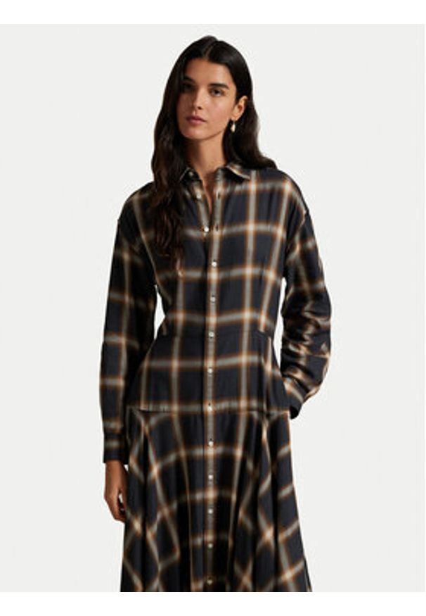 Polo Ralph Lauren Sukienka koszulowa 211A12167001 Brązowy A-Line Fit. Typ kołnierza: polo. Kolor: brązowy. Materiał: bawełna. Typ sukienki: koszulowe