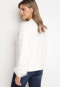 Born2be - Biały Sweter z Wełną o Wzorzystym Splocie z Ozdobną Fakturą Mirilena. Okazja: na co dzień. Kolor: biały. Materiał: wełna. Wzór: ze splotem. Styl: casual, elegancki #7