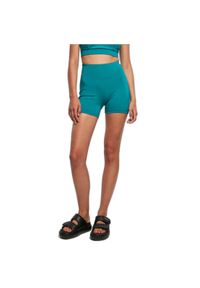 Szorty damskie z recyklingu z wysoką talią Urban Classics. Kolor: zielony. Sport: kolarstwo #1