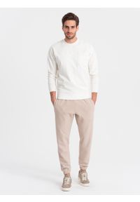 Ombre Clothing - Spodnie męskie dresowe CARROT ze strukturalnej dzianiny - beżowe V2 OM-PASK-0143 - XXL. Kolor: beżowy. Materiał: dzianina, dresówka #6