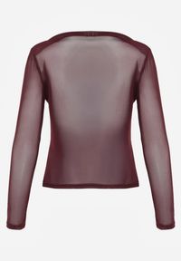 Renee - Bordowa Marszczona Bluzka z Siateczki Zdobiona Aplikacją w Kształcie Róży Olirisa. Okazja: na co dzień. Kolor: czerwony. Materiał: bawełna, jeans. Wzór: aplikacja. Styl: casual #2