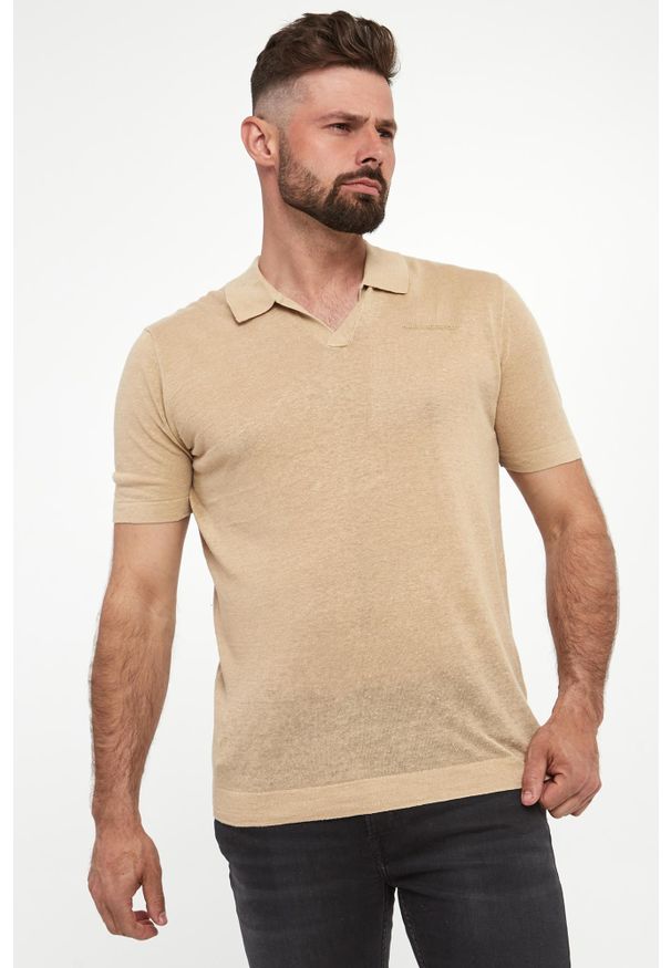 Karl Lagerfeld - Polo męskie lniane KARL LAGERFELD. Typ kołnierza: polo. Materiał: len