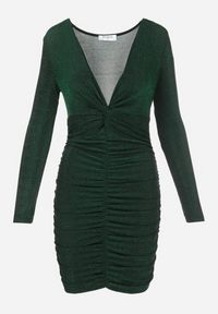 Born2be - Zielona Sukienka Marszczona z Metaliczną Nicią Tolemy. Kolor: zielony. Materiał: dzianina. Sezon: zima #3