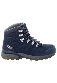 Buty trekkingowe damskie Jack Wolfskin Refugio Texapore Mid. Wysokość cholewki: za kostkę. Zapięcie: sznurówki. Kolor: czarny, wielokolorowy, niebieski. Materiał: tkanina, skóra. Szerokość cholewki: normalna