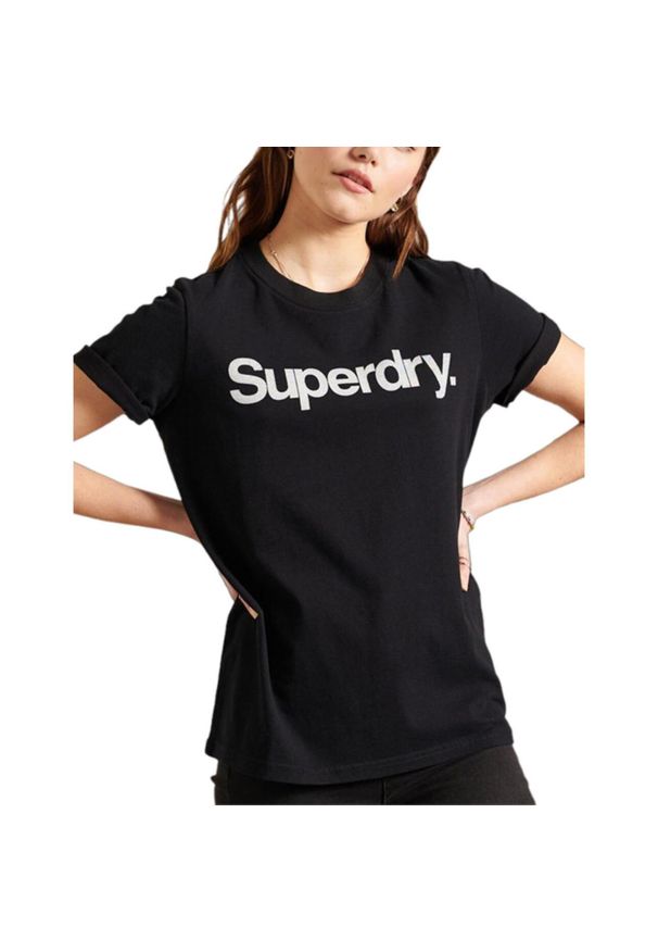 Koszulka sportowa damska Superdry Logo. Kolor: czarny. Materiał: bawełna