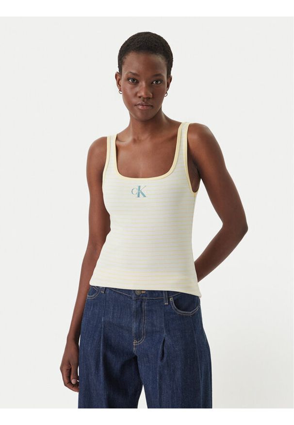 Calvin Klein Jeans Top LV047F832G Żółty Slim Fit. Kolor: żółty. Materiał: bawełna