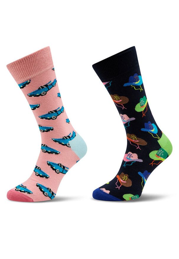 Happy-Socks - Happy Socks Zestaw 2 par wysokich skarpet unisex XJMR02-1300 Kolorowy. Materiał: bawełna, materiał. Wzór: kolorowy
