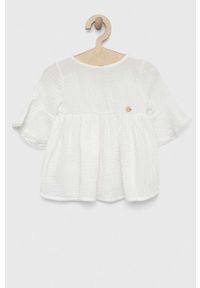 Jamiks sukienka bawełniana niemowlęca kolor biały mini rozkloszowana. Kolor: biały. Materiał: bawełna. Typ sukienki: rozkloszowane. Długość: mini #1