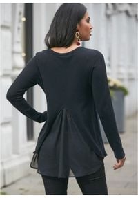 Sweter z koszulową wstawką bonprix czarny. Kolor: czarny. Materiał: szyfon #7