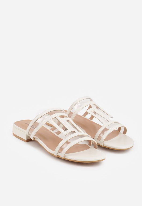 Born2be - Białe Klapki z Geometrycznymi Paskami Adriameda. Okazja: na co dzień. Kolor: biały. Wzór: geometria. Sezon: lato. Styl: wakacyjny, casual, elegancki