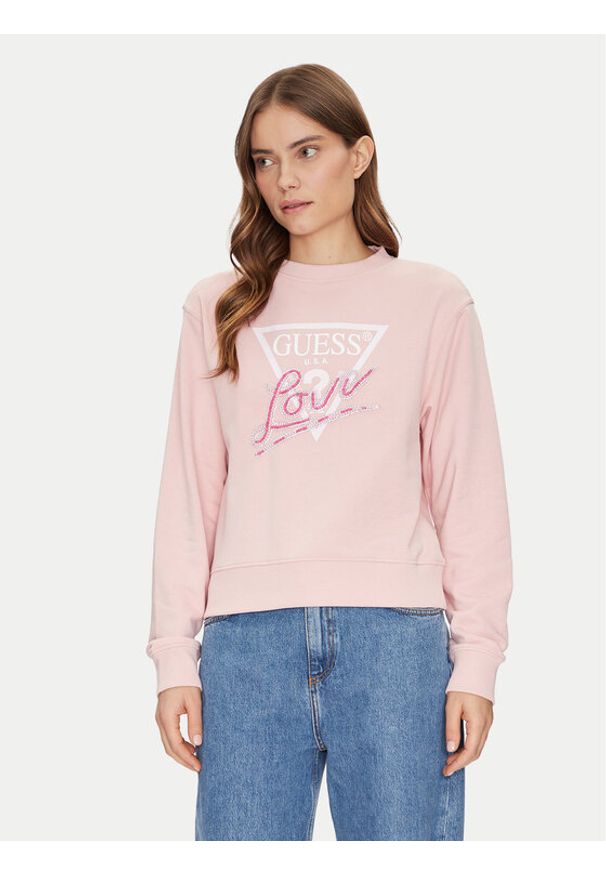 Guess Bluza W5GQ05 KB683 Różowy Regular Fit. Kolor: różowy. Materiał: syntetyk, bawełna