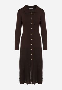 Born2be - Brązowa Wiskozowa Sukienka Sweterkowa z Guzikami Zozaria. Okazja: na co dzień. Kolor: brązowy. Materiał: wiskoza. Typ sukienki: proste. Styl: casual, elegancki, klasyczny #6