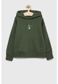 GAP bluza dziecięca x star wars kolor zielony z kapturem z nadrukiem. Okazja: na co dzień. Typ kołnierza: kaptur. Kolor: zielony. Materiał: materiał. Wzór: nadruk, motyw z bajki. Styl: casual #1