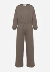 Renee - Ciemnozielony Bawełniany Komplet Bluza Krótka ze Ściągaczem i Szerokie Spodnie ze Sznurkiem w Pasie Rionnea. Kolor: zielony. Materiał: bawełna #3