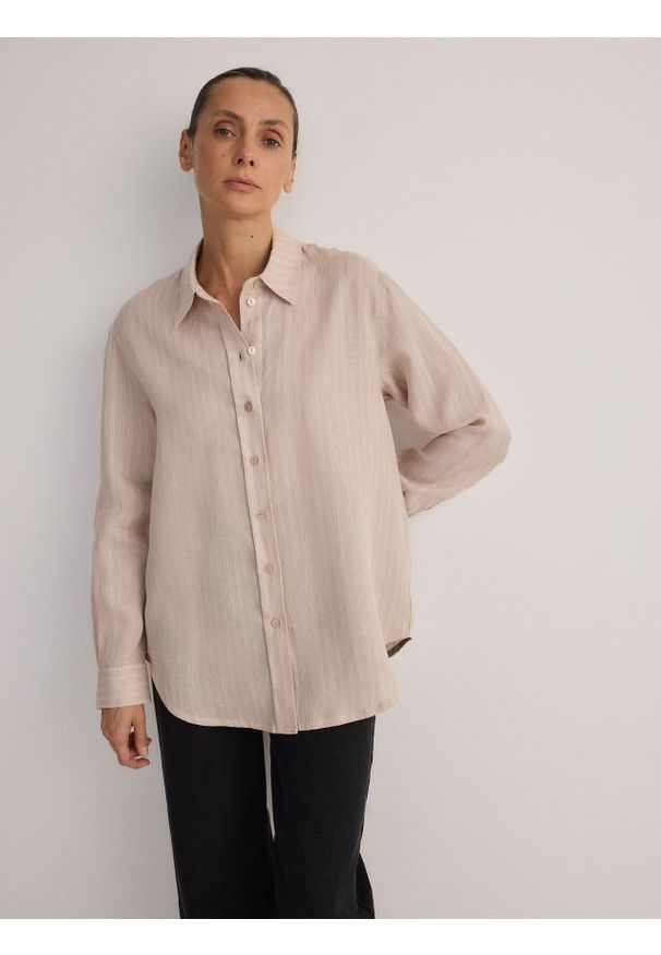 Reserved - Lniana koszula oversize - wielobarwny. Materiał: len