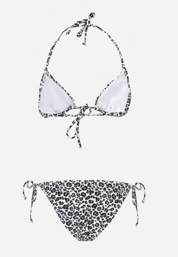Renee - Biało-Szare Bikini z Wiązaniem Biustonosz i Majtki Figi Sheira. Kolor: biały. Wzór: motyw zwierzęcy, nadruk