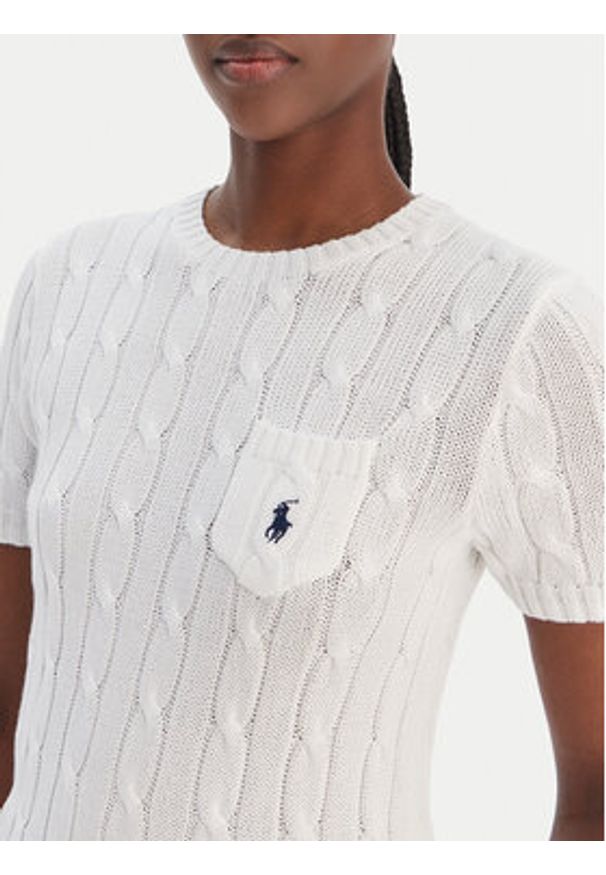 Polo Ralph Lauren Sweter 211971873005 Biały Slim Fit. Typ kołnierza: polo. Kolor: biały. Materiał: bawełna