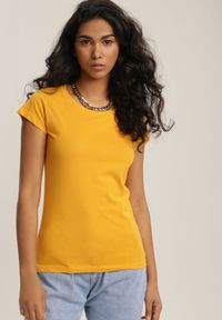 Renee - Żółty T-shirt Nephiphi. Kolor: żółty. Materiał: jeans, bawełna, dresówka, dzianina. Długość rękawa: krótki rękaw. Długość: krótkie. Styl: klasyczny #4