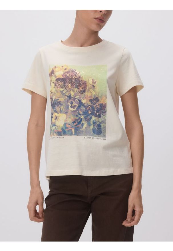 Reserved - T-shirt z nadrukiem - kremowy. Kolor: kremowy. Materiał: dzianina, bawełna. Wzór: nadruk