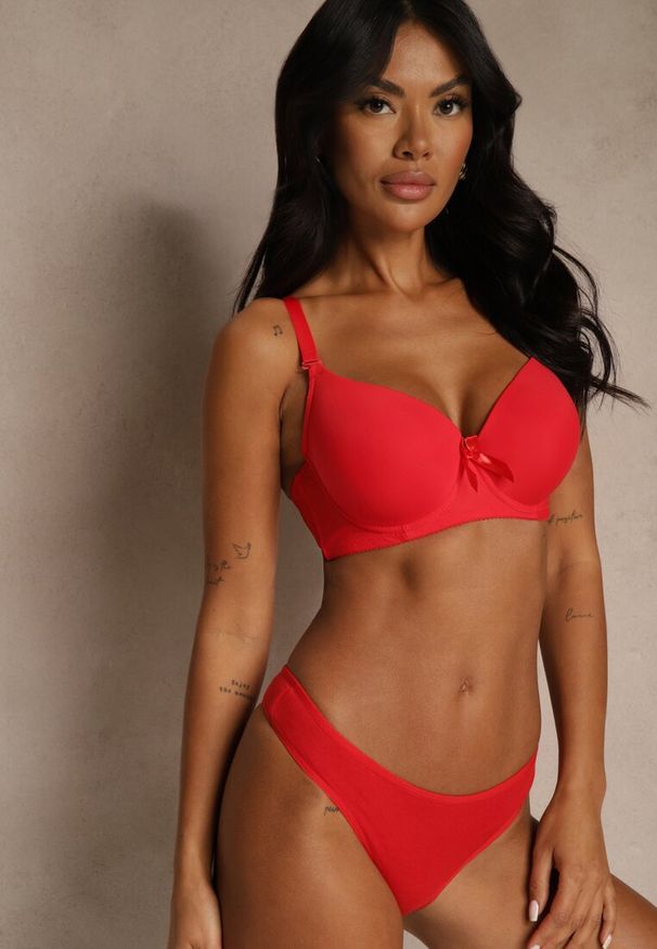 Renee - Czerwony Biustonosz o Gładkim Wykończeniu z Kokardką Phiphise. Kolor: czerwony. Wzór: gładki